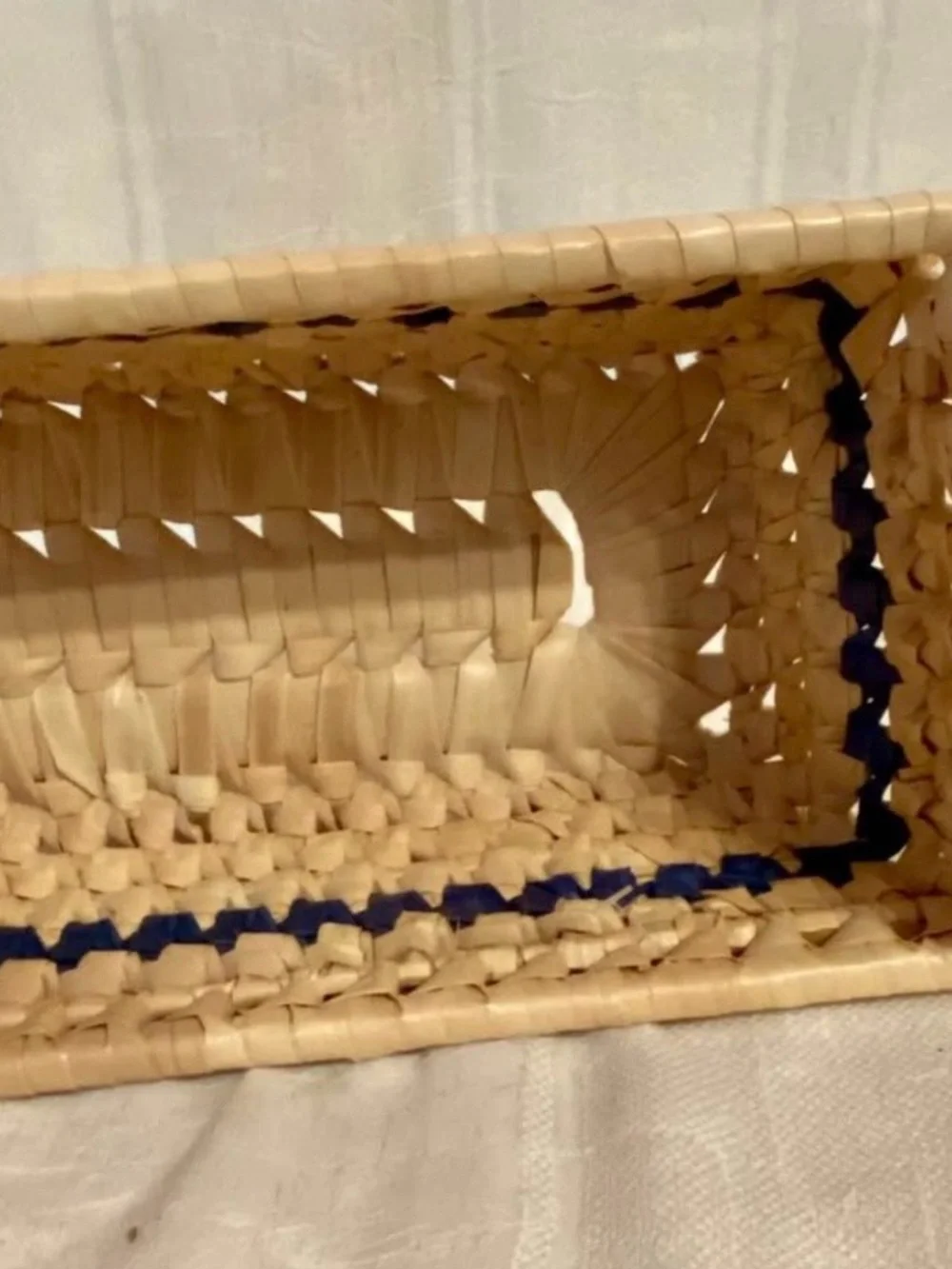 Title Vintage Blue White Chinoiserie Woven Bread Basket Ceramic Handles